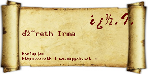 Éreth Irma névjegykártya